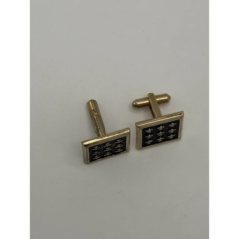 Vintage MCM Square Cufflinks fleur-de-lis Face‎ Gold Black - Diamond Star Mark